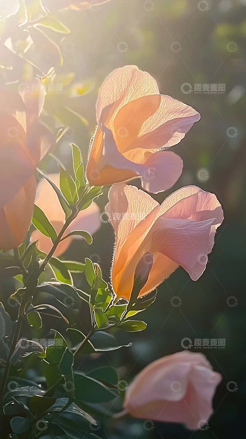 高清大图下载【趣麦麦图】阳光下粉橙色花朵