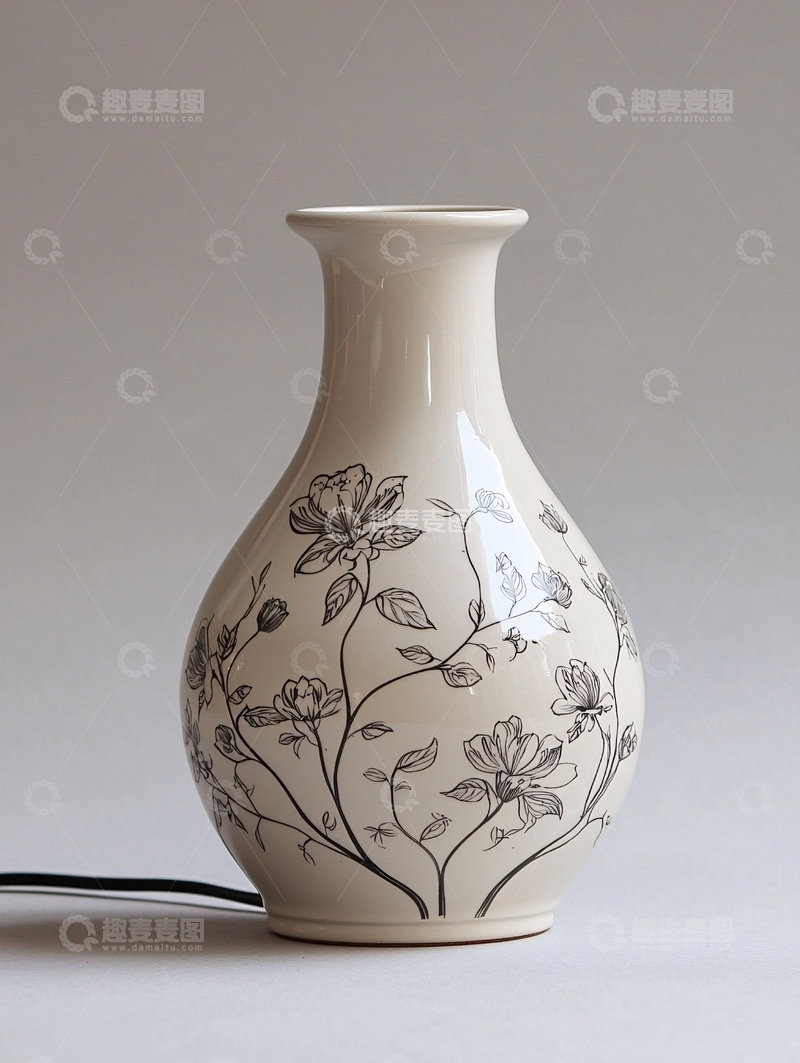 高清大图下载【趣麦麦图】白色花卉图案花瓶