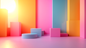 粉色蓝色橙色几何体背景