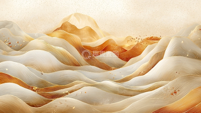 高清大图下载【趣麦麦图】水墨山水纹理金色抽象