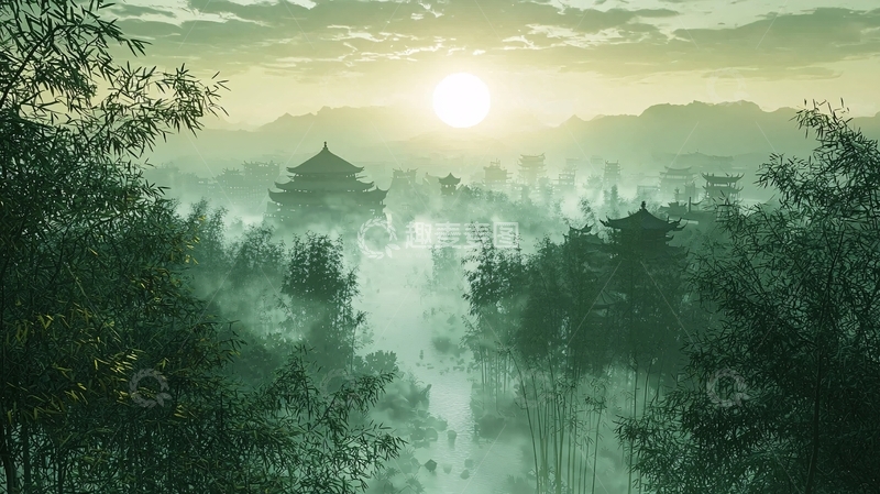 高清大图下载【趣麦麦图】东方水墨风建筑群