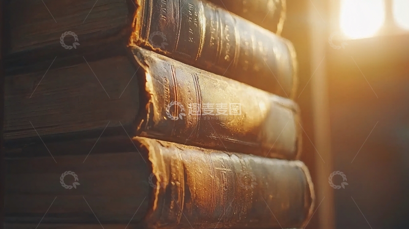 高清大图下载【趣麦麦图】阳光照射下的老旧书籍