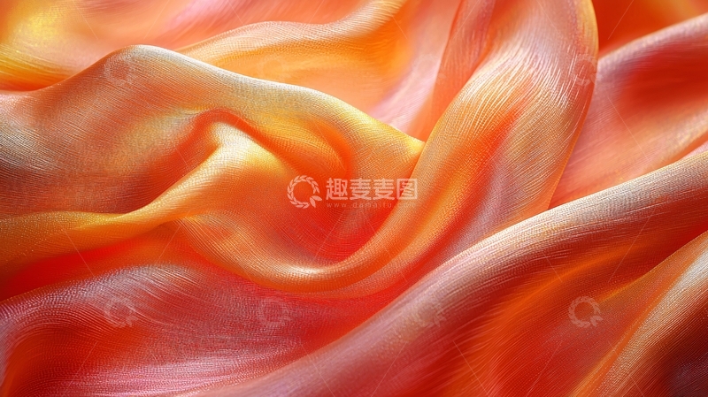 高清大图下载【趣麦麦图】橙色丝绸面料纹理特写