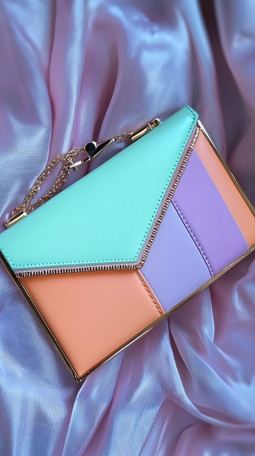 三色拼接链条小方包