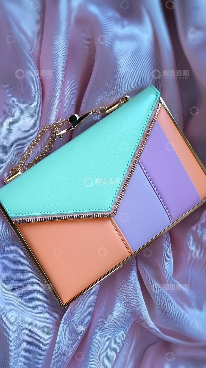 高清大图下载【趣麦麦图】三色拼接链条小方包