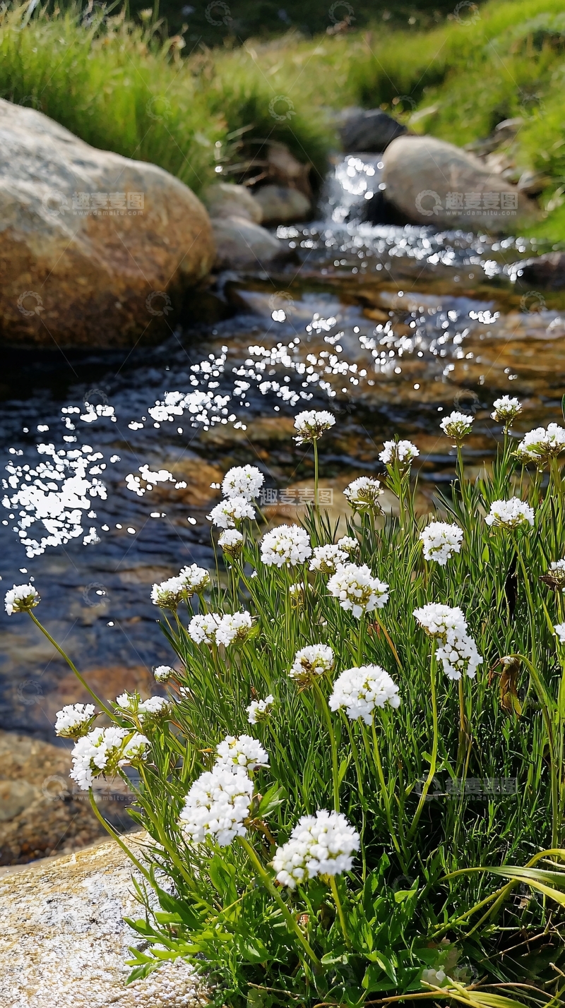 高清大图下载【趣麦麦图】溪流旁盛开小白花