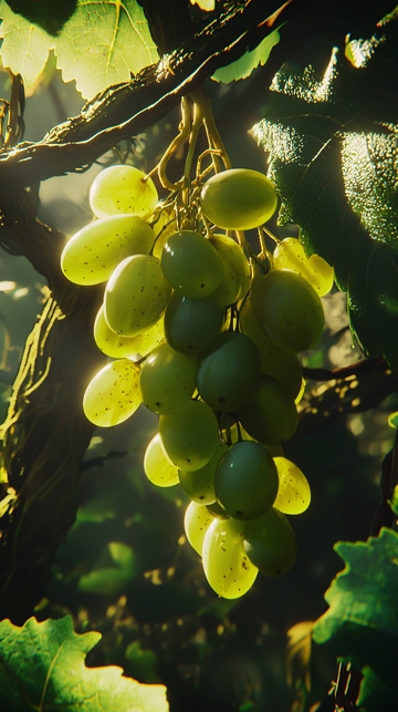 阳光下青绿色葡萄藤