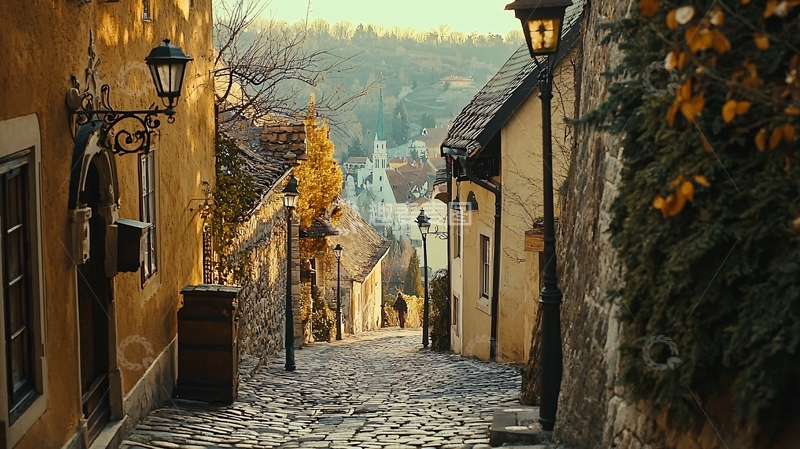 高清大图下载【趣麦麦图】欧洲古镇石板路