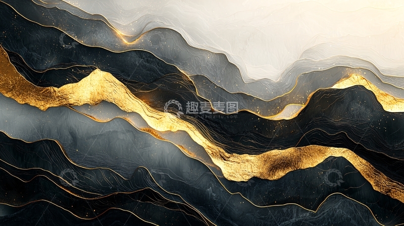 高清大图下载【趣麦麦图】金色山脉抽象画
