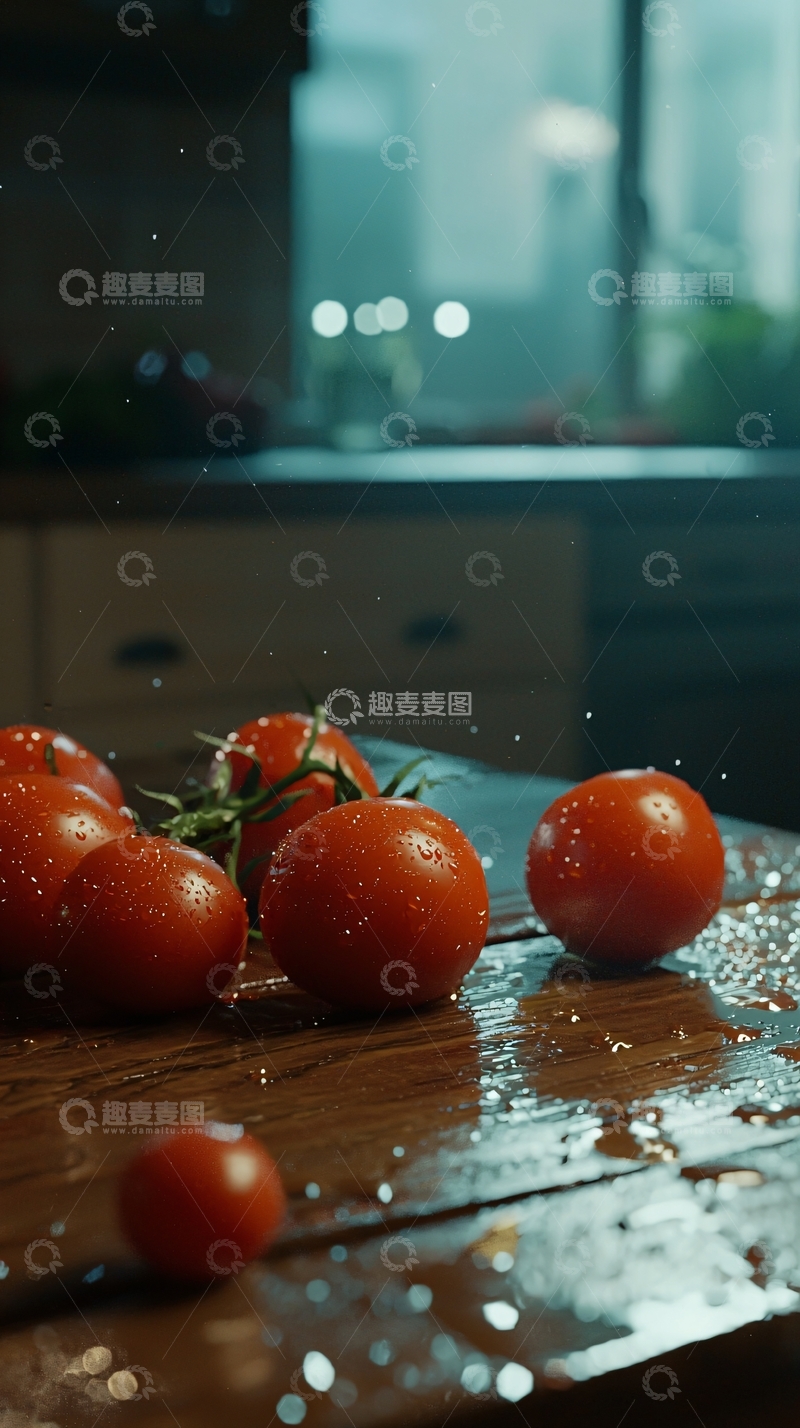 高清大图下载【趣麦麦图】水珠沾湿的西红柿
