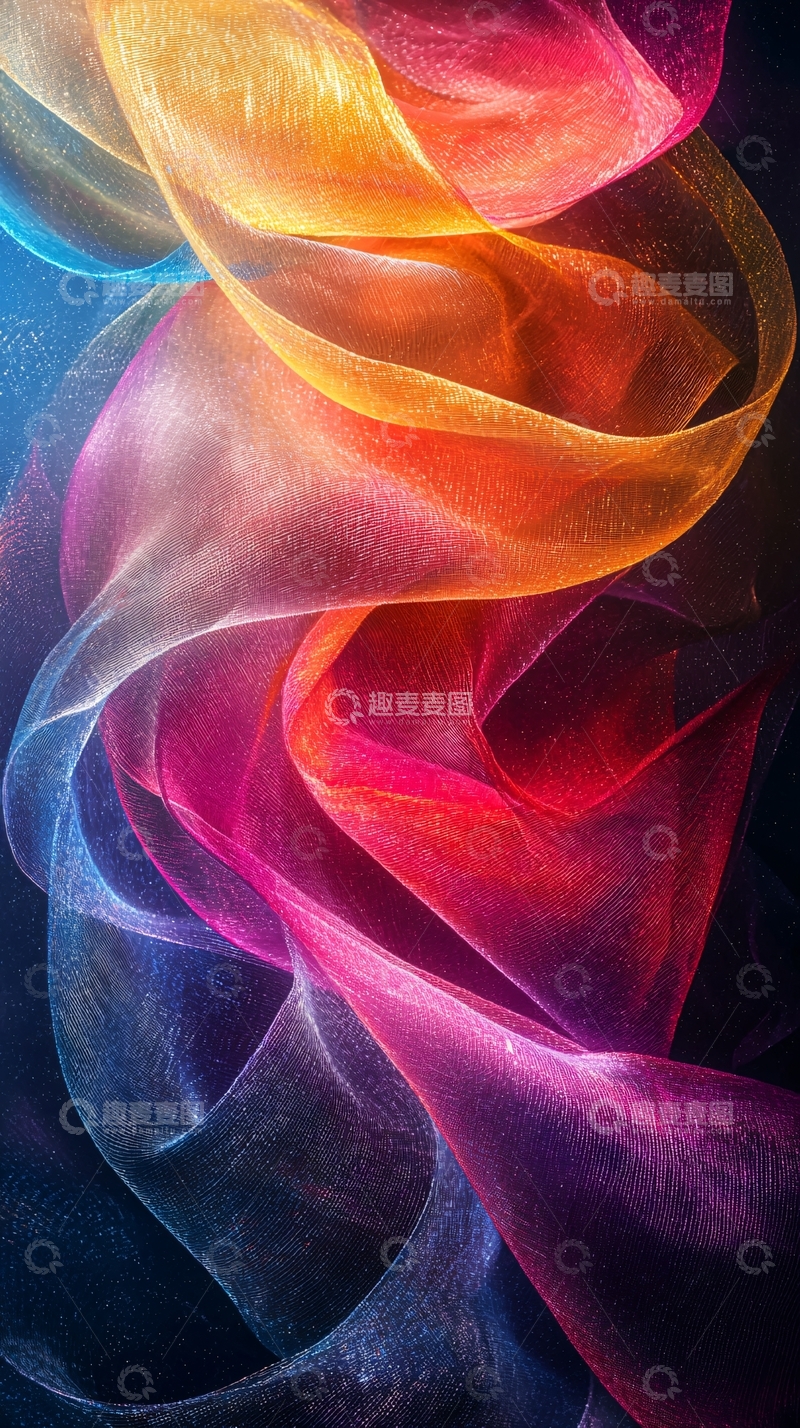 高清大图下载【趣麦麦图】彩色丝绸飘带纹理