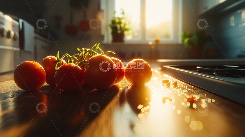 高清大图下载【趣麦麦图】阳光照射下的厨房番茄