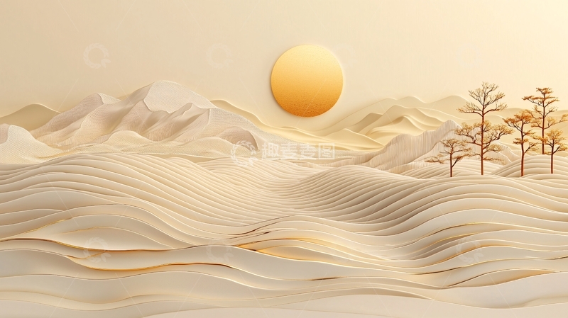 高清大图下载【趣麦麦图】沙漠日落金色山脉背景