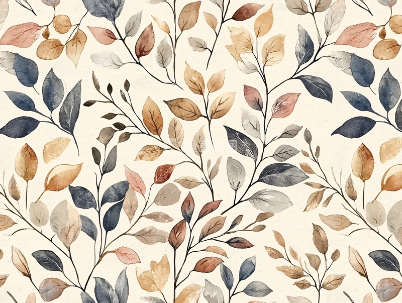 高清大图下载【趣麦麦图】淡雅的树叶水彩图案