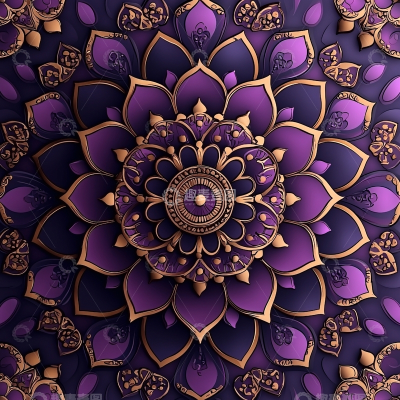高清大图下载【趣麦麦图】紫色金色曼陀罗图案