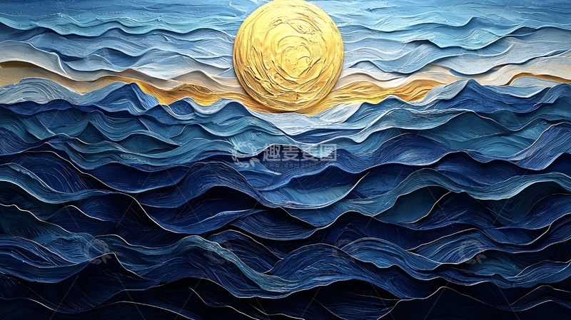 高清大图下载【趣麦麦图】波涛汹涌的金黄太阳