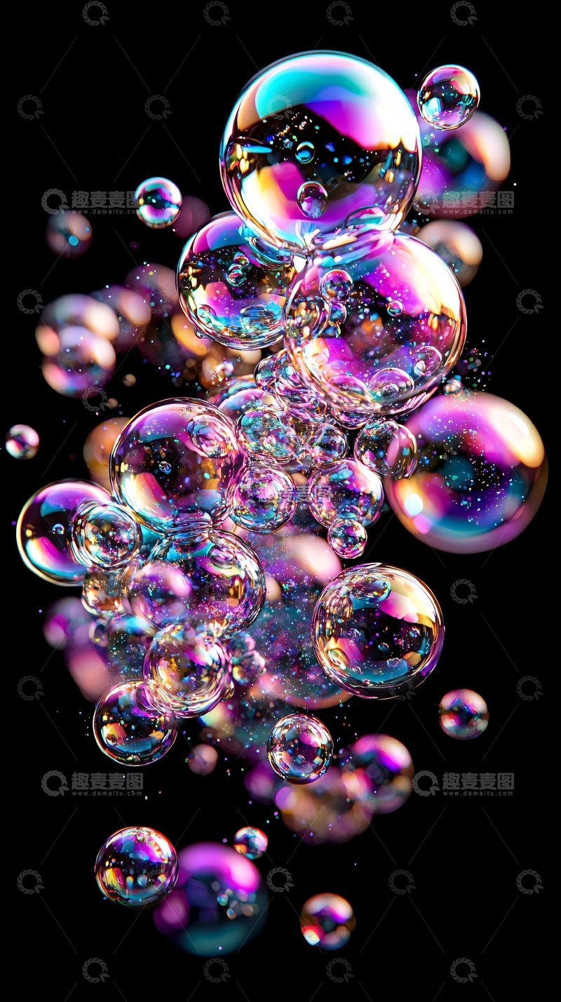 高清大图下载【趣麦麦图】彩虹泡泡群高清图