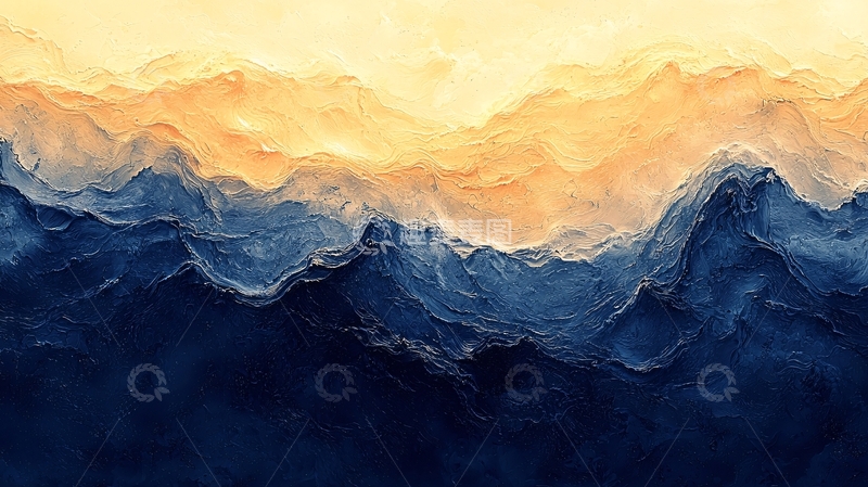 高清大图下载【趣麦麦图】抽象蓝金水彩波浪