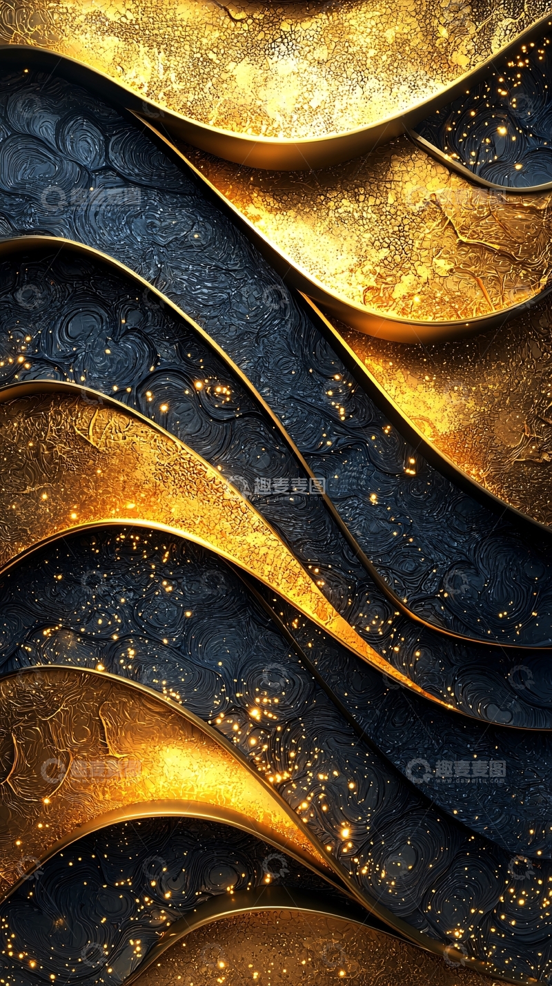 高清大图下载【趣麦麦图】金色黑色波浪纹理