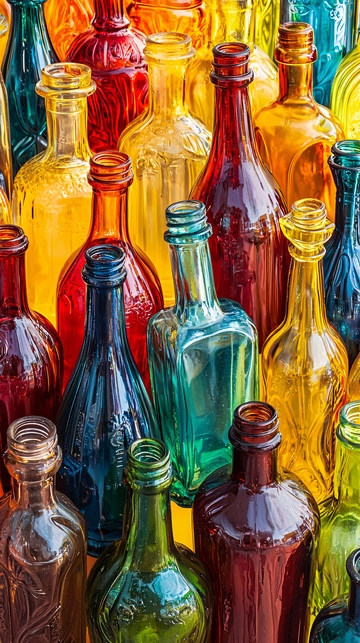 彩色玻璃瓶堆叠