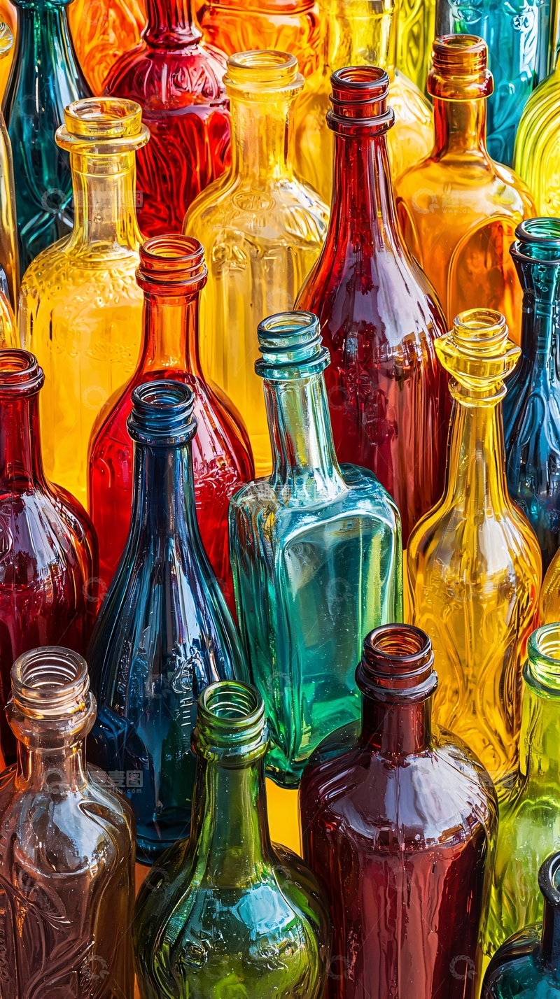 高清大图下载【趣麦麦图】彩色玻璃瓶堆叠