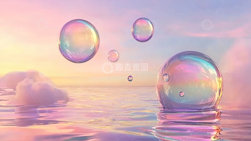 高清大图下载【趣麦麦图】梦幻泡泡海面日落