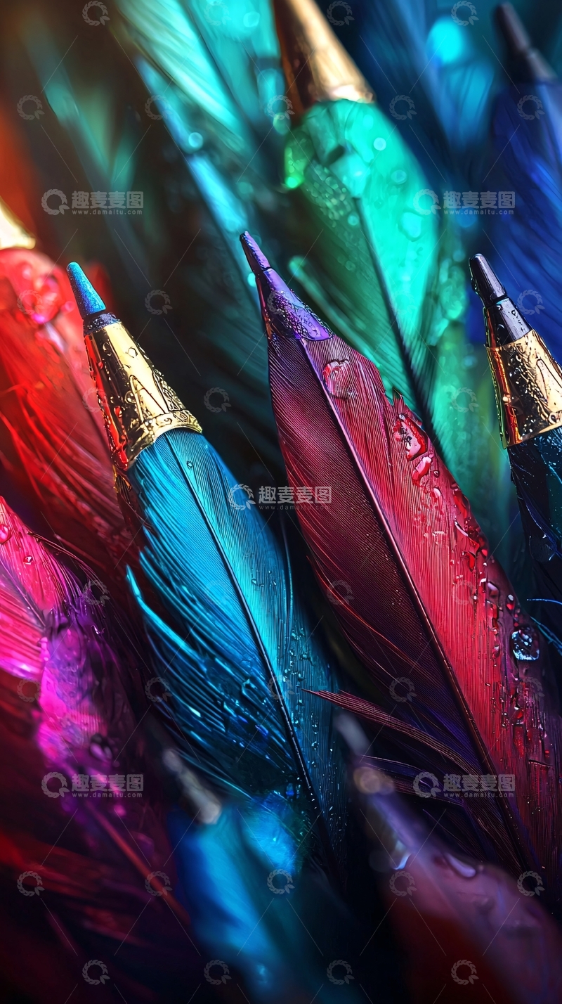 高清大图下载【趣麦麦图】彩色羽毛笔