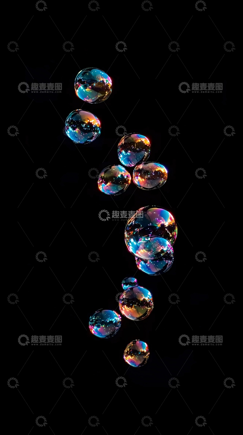高清大图下载【趣麦麦图】黑底彩色肥皂泡