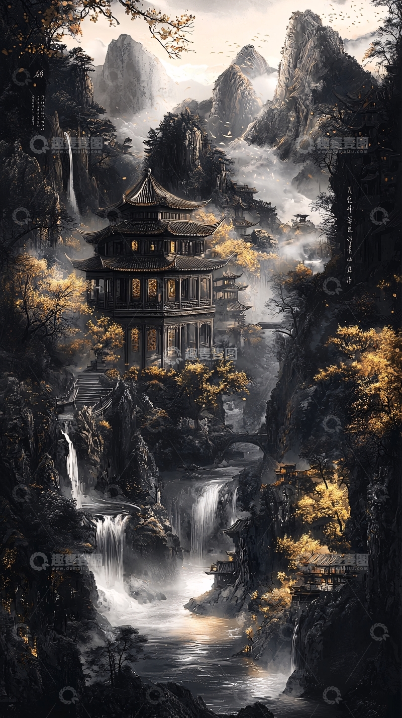 高清大图下载【趣麦麦图】水墨山水画360