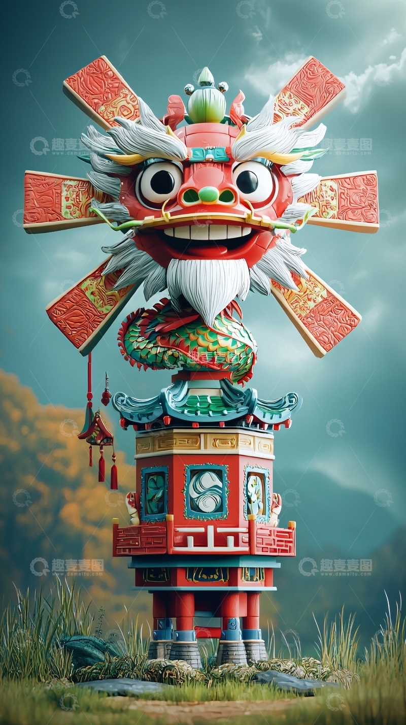 高清大图下载【趣麦麦图】卡通中国龙