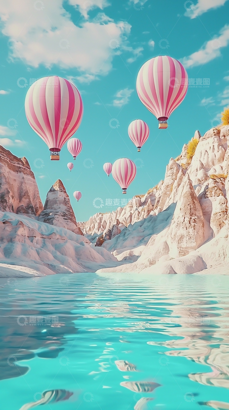 高清大图下载【趣麦麦图】粉色热气球