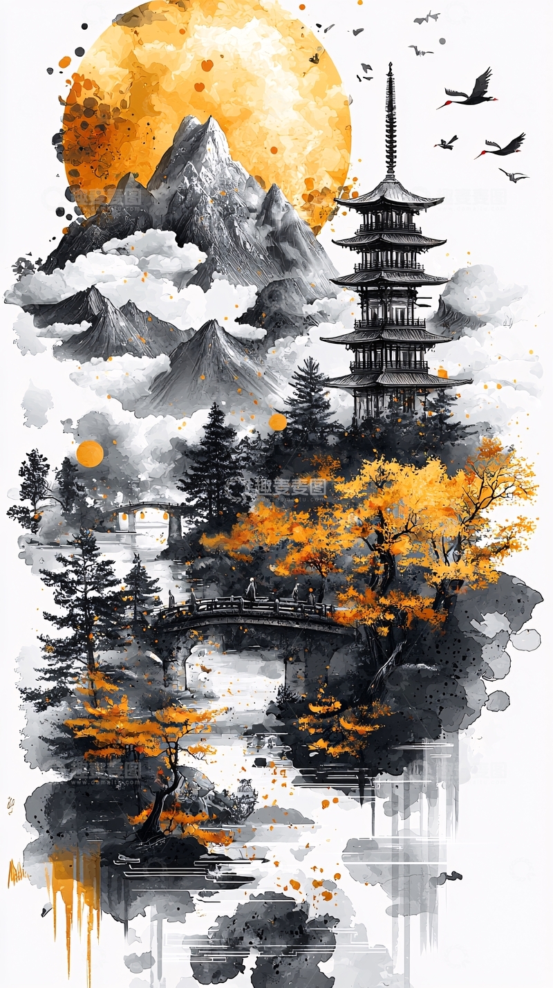 高清大图下载【趣麦麦图】水墨山水画365