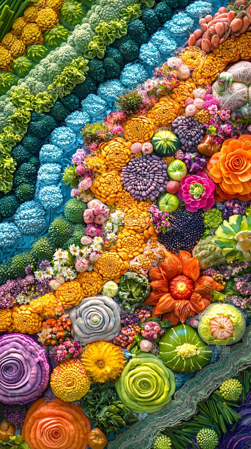 高清大图下载【趣麦麦图】彩色花卉蔬果拼盘