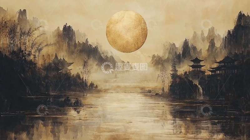 高清大图下载【趣麦麦图】-水墨风山水画