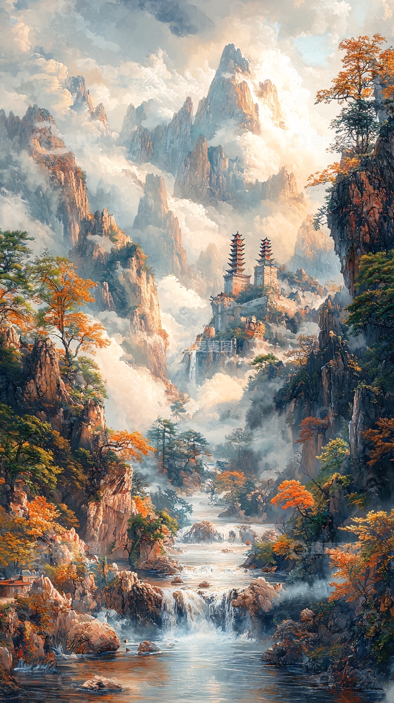 高清大图下载【趣麦麦图】水墨画风山水建筑