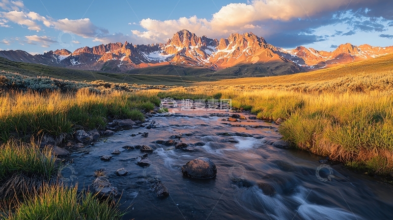 高清大图下载【趣麦麦图】山间溪流阳光照耀