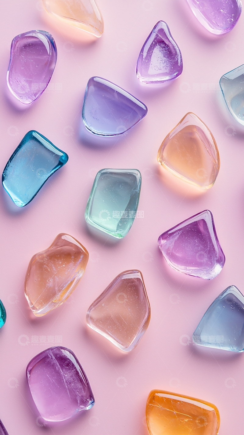 高清大图下载【趣麦麦图】粉色背景彩色宝石