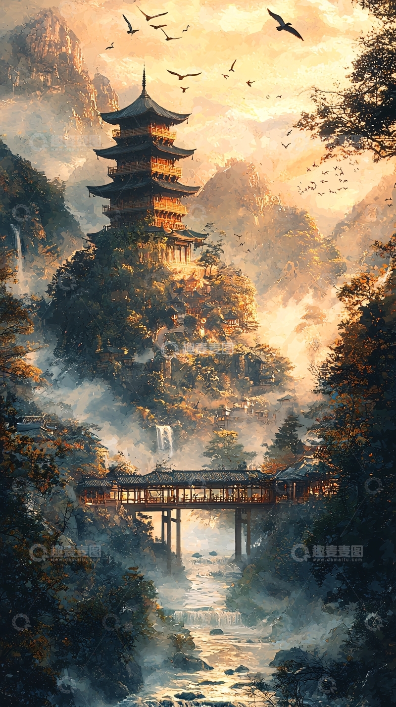 高清大图下载【趣麦麦图】古风山水画风格