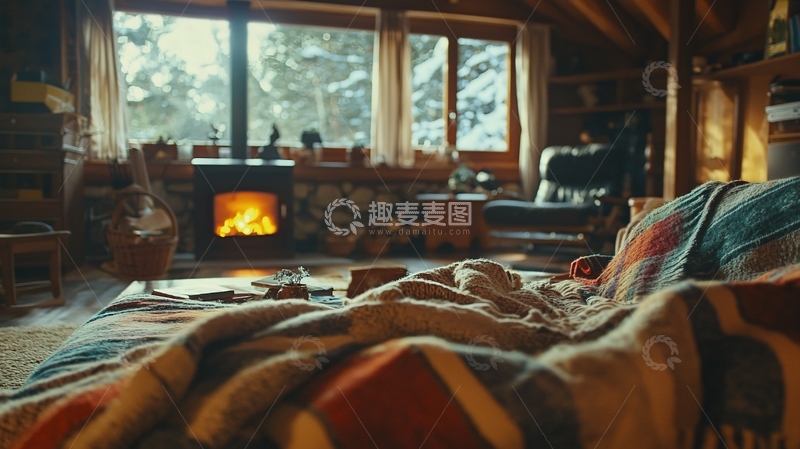 高清大图下载【趣麦麦图】木屋壁炉温暖舒适的房间