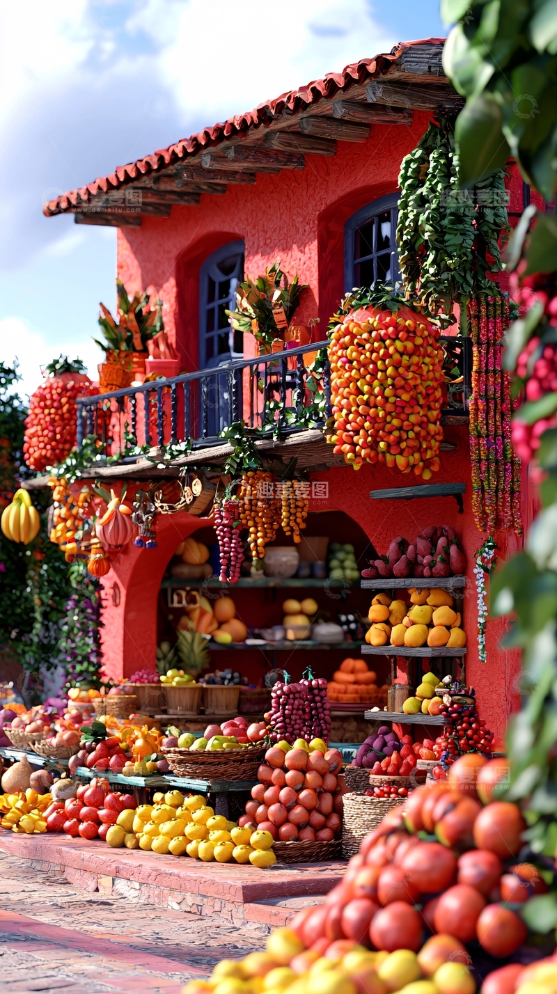 高清大图下载【趣麦麦图】红房子水果蔬菜商店