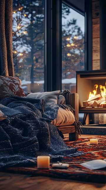 温暖舒适的壁炉房间