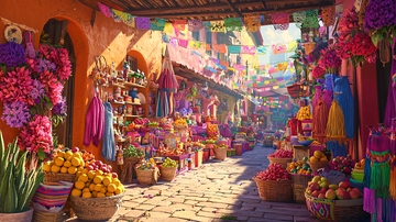 色彩鲜艳的墨西哥集市街景