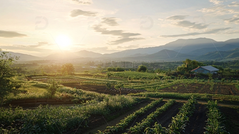 高清大图下载【趣麦麦图】山区田园日落美景