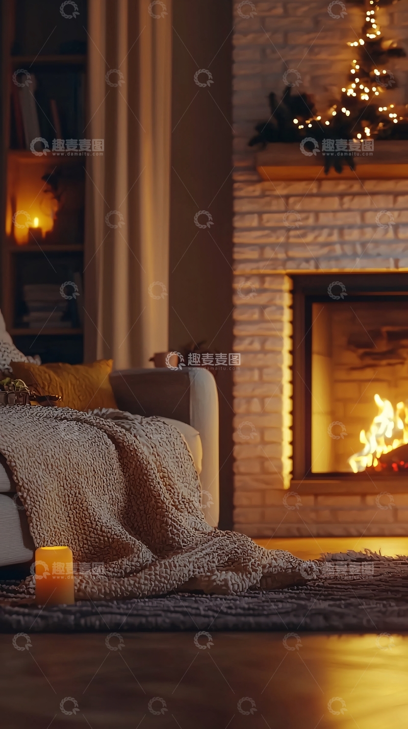 高清大图下载【趣麦麦图】温暖舒适的壁炉客厅