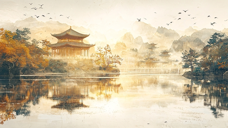 高清大图下载【趣麦麦图】水墨风山水寺庙风景