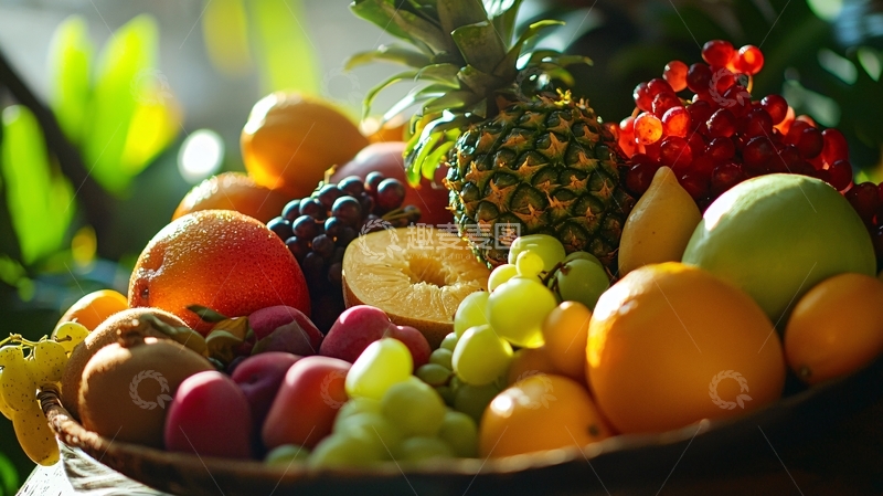 高清大图下载【趣麦麦图】阳光下盛放的水果篮