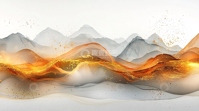 高清大图下载【趣麦麦图】水墨山水金色光效图