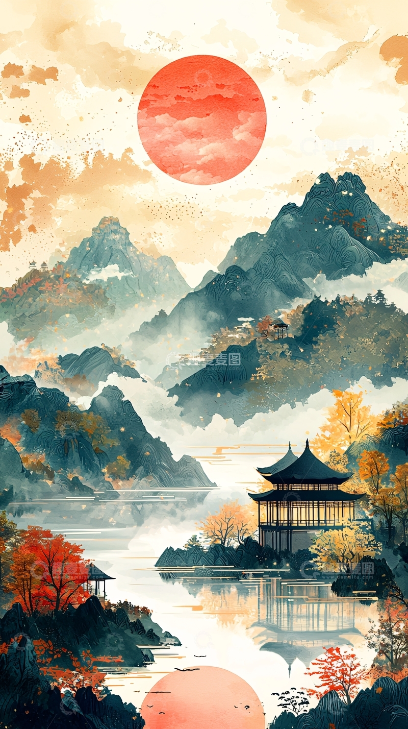 高清大图下载【趣麦麦图】水墨山水画370