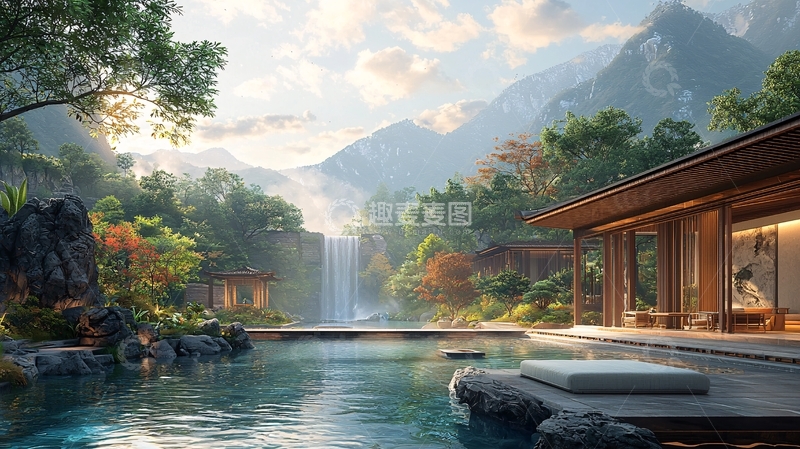 高清大图下载【趣麦麦图】山间别墅泳池