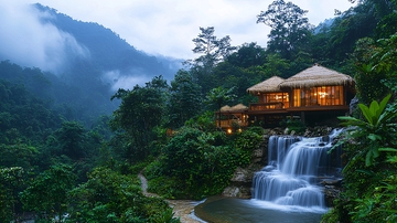 山林别墅瀑布景色